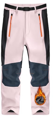 Holure Kinder Softshellhose mit Fleecefütterung | Wasserabweisend Winddicht Warm | Schneehose Skihose Wanderhose Trekkinghose | Jungen Mädchen Funktionshose mit Reißverschlusstaschen