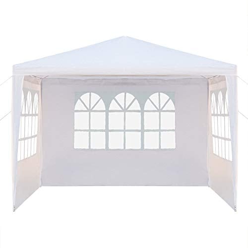 Gartenpavillon, faltbar, wasserdicht, Partyzelt, 3 x 3 m, mit 3 Wänden, UV-Schutz, Pavillon, weiß, PE-Plane, dick, für Party, Hochzeit, kommerzielle Aktivitäten