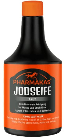 Pharmakas Jodseife für Pferde | 500 ml | Seife zur Reinigung bei Mauke und Strahlfäule | Mit Glycerin für Feuchtigkeit | Haut- und fellverträgliche Pflege | Mit PVP-Jod