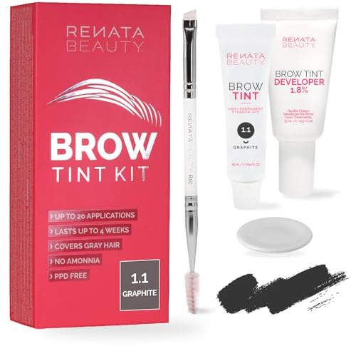 RB RENATA BEAUTY Augenbrauenfarbe Set – Brow Färbeset inkl. Entwickler & Stylingbürste – Augenbrauen Färbeset – Eyebrow Dye mit bis zu 4 Wochen Halt – Brow Tint für Natürlichen Look [Graphit-Grau]