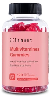 Multivitamin Gummibärchenfür Kinder, 120 Stück | Gummies mit 13 Vitaminen und Mineralstoffen (Vitamin C, D3, Biotin, Folsäure, Zink & mehr) | Mit Erdbeergeschmack | Zenement