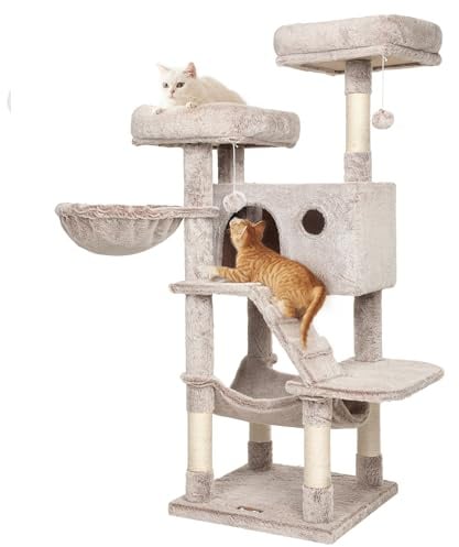 Feandrea Kratzbaum groß, Katzenbaum mit weichem Bezug, für große Katzen, Ombré-Braun-Weiß PCT162M01