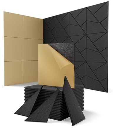 18 Stück Akustikplatten Selbstklebend, Akustik Schallabsorber Panels für Wand & Gaming Zimmer mit Liniendesign & Zuschneidbar | Acoustic Akustikplatte für Studio, Tür & Wall (Schwarz, 30x30x0,9cm)