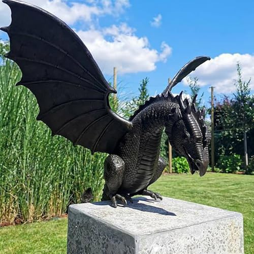 HWGING Garten-Drachenstatue im Freien Große Drachenbrunnenfigur Garten-Ornament Wasser-Feature Harz Gotische Drachenskulpturen Wasserfeste Drachenskulpturen