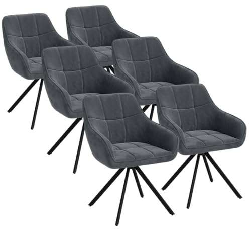 skølm Sköll Esszimmerstühle 6er Set – Armlehnstuhl drehbar 360° in Dunkelgrau – Küchenstuhl aus Samt – Drehstuhl für Esszimmer/Küche bis 150 kg – Polsterstuhl mit Metallgestell – moderner Loungesessel