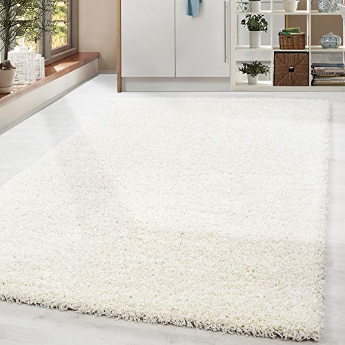 HomebyHome Shaggy Hochflor Teppich, 120x170 cm, Creme, weich, flauschig, modern, einfarbig, Für Wohnzimmer oder Schlafzimmer, für Wohnzimmer Schlafzimmer Flur
