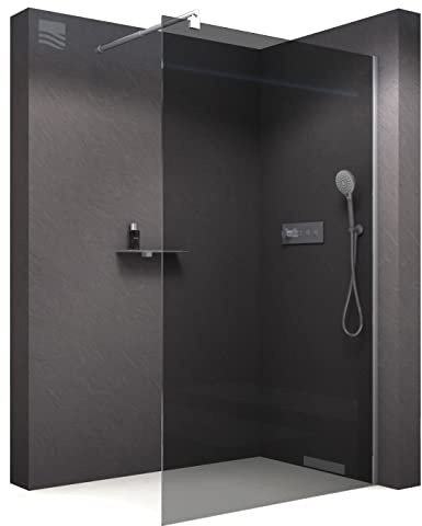 BERNSTEIN® Duschwand [Größe] Glas Duschabtrennung Walk-In Dusche Nano ESG Echtglas Duschtrennwand EX101 graues Glas (900mm)