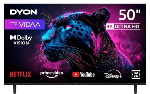 DYON Movie Smart 50 VX - 50 Zoll (126 cm) 4K UHD Smart TV mit Triple Tuner (DVB-C/-S2/-T2), App Store, Prime Video, Netflix, YouTube, DAZN, Disney+, waipu.tv, Hotelmodus