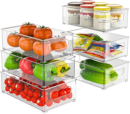 changshengda Kühlschrank Organizer Set - 6er Set (3 Größe) Kühlschrank Organizer, Küchen Organizer für Speisekammer, Gefrierschrank, Schrank, Schublade, Büro