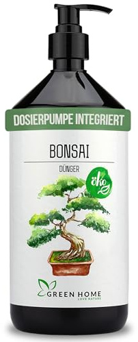 Green Home Bonsai Dünger flüssig 1 Liter mit Dosierpumpe NPK 7+3+5 Bonsaidünger für Indoor und Outdoor mit Spurennährstoffen für Zimmerbonsai und Freilandbonsai
