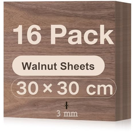 ROBOTIME Sperrholzplatte 3mm 16 Stück Walnuss Holzplatte Zuschnitt Nach Maß,Multiplex Platte Holz Laser Leimholzplatte Laserschnitt, CNC Router, Durchbrochenes 30CM*30CM