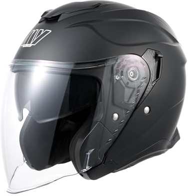 MY Jethelm Rollerhelm mit Sonnenblende,ECE22.06 Zertifizierter,Komfort-Innenfutter Komplett Herausnehmbar,Motorradhelm Mofa Helm für Herren und Damen,Modell MY-835 (Mattschwarz, L)