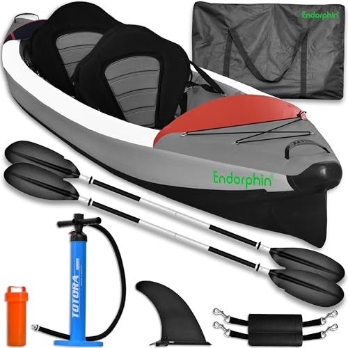 Endorphin aufblasbares Kajak aus Drop Stitch mit 2 Paddeln | Kanu, 1er oder 2er Boot, Set inkl. Sitz, Pumpe, Tasche, Reparatur-Kit, für Sport und Freizeit