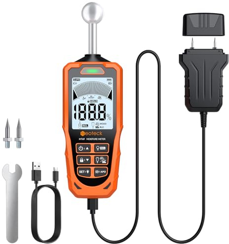 Neoteck Pin&Pinless Feuchtigkeitsmesser mit LCD und akustischem Alarm 2-in-1 Dual-Sonden-Feuchtigkeitsmessgerät für Wände, Holz, Mauerwerk, Stoff, Leder, Papier