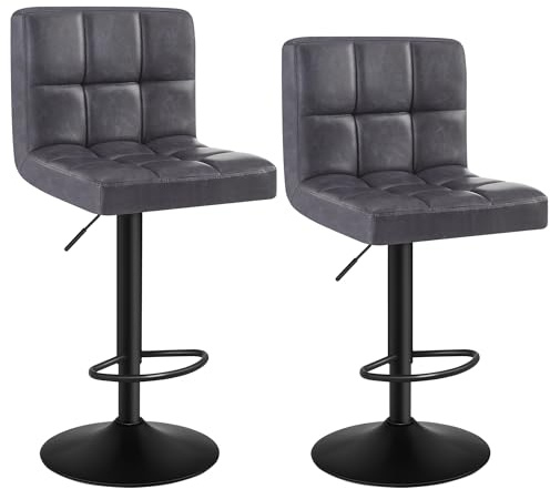WOLTU Barhocker 2er Set Barstühle Anthrazit, Höhenverstellbar, Drehstühle, Küchenstühle mit Rückenlehne und Fußstütze, Robuster Metallrahmen, gemütliche PU weiche Sitzfläche