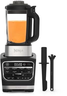 Ninja Foodi Mixer & Suppenbereiter, 10 Auto-iQ-Programme, 1,7L Glaskrug, heißer & kalter Mixer, integriertes Heizelement, Stampfer, Reinigungsprogramm & Bürste, 1000W, Schwarz HB150EU