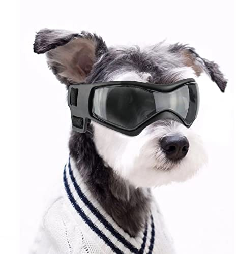 NAMSAN Hundebrille Anti-UV Wasserdicht Winddicht Einstellbar Hunde Sonnenbrille Mode Schutzbrille Geeignet für Medium Hunde(Schwarz)