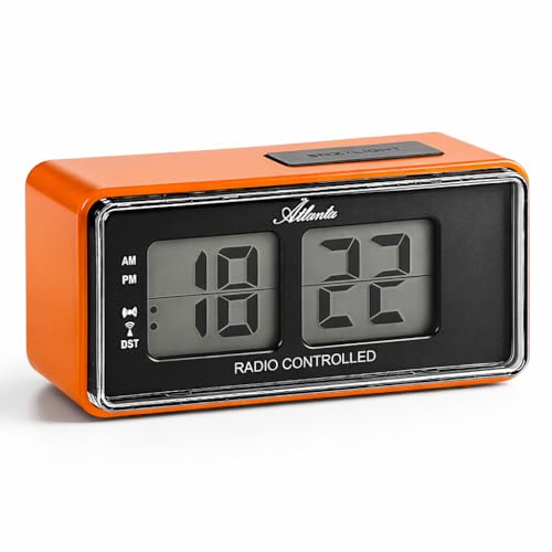 Atlanta Digitalwecker LCD Funkwecker Snooze Licht Retro Design Orange Lautlos Ohne Ticken - 1881-12