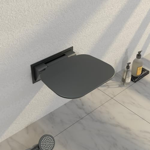 Bernkot Vergrößerter Duschsitz klappbar Wandmontage, Schwerlast 200kg Schwarz Klappsitz Dusche, 40×40cm Duschhocker für Badezimmer, Duschstuhl klappbar für Badezimmer-Neuinstallation & Renovierung