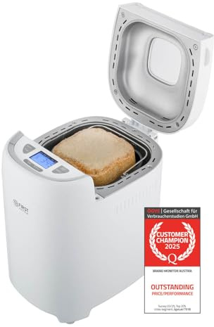 TZS First Austria - Brotbackautomat 900g - 550W - 13 Programme & Timer - Brotbackmaschine mit Knethaken - Weiß/Grau