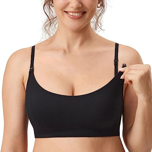 MOMANDA Damen Still BH Gerippt ohne Bügel | Seamless, Soft Gepolstert, Schwangerschafts BHs, Schlaf, Bequemer