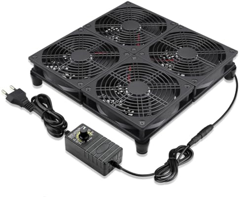 GDSTIME Lüfter 230V Großer Luftstrom 4 x 120mm PC Lüfter 230V Gehäuselüfter 220V mit 4V -12V Einstellbare Geschwindigkeit Kontrolle für Router Serverschrank netzwerkschrank Verstärker Belüftung