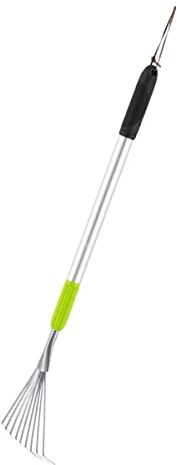 Kleinfeger - Teleskop-Laubrechen aus Stahl - Verstellbar bis 76 cm | 9 Zinken mit 15 cm Arbeitsbreite - Ideal als Harke und Kleinbesen für Beete, Balkon & Terrasse - Anti-Rutsch-Griff