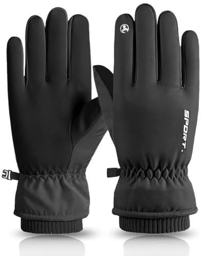 KXF Thermo-Handschuhe für Herren, Leder, Winterhandschuhe, dick, warm, mit Fleece gefüttert, winddicht, kältebeständig, Touchscreen-Handschuhe für Radfahren, Fahren, Laufen, Camping, Wandern
