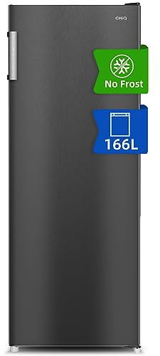 CHiQ Gefrierschrank No Frost 166 L, MultiAirflow, 4-Sterne-Gefrieren｜5 Schubladen + 1 obere Klappe, 144cm H | 209 kWh/Jahr, mit LED, Wechselbarer | Schwarz, FSD166NE4E