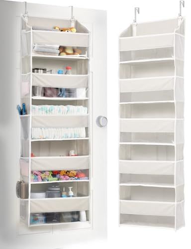 ULG Tür-Organizer, 5 große Taschen, 10 Mesh-Taschen, 20 kg Tragkraft, Hängender Organizer für Schlafzimmer, Bad, Küche, Beige