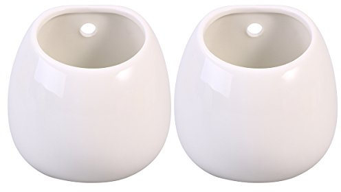 WINOMO 2 Stück Wandvasen Porzellan weiß hängende Blumentopf für die Wand Keramik Pflanzentopf für Pflanzen Innen Blumentöpfe wandhängend Wandvase für Zimmer, Balkon, Garten