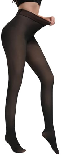 LEYBDER Thermo Strumpfhosen Damen Winter Thermo Leggings Damen Gefütterte Strumpfhose Damen mit Weichem Fleece Futter Wärmende (DE/NL/SE/PL, Alphanumerisch, L, XL, Regular, Regular, Schwarz 80g)