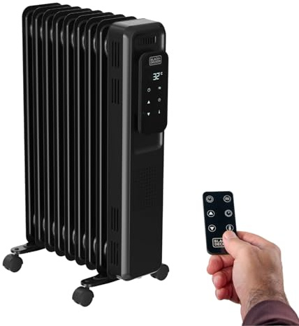 BLACK+DECKER - Ölradiator 2000W | 9 Rippen | 3 Heizstufen | Einstellbar | 24h-Timer | Ultra-leise | Überhitzungsschutz | Digitaldisplay