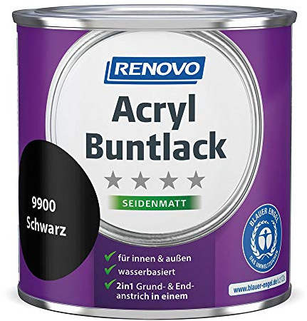 Acryl-Buntlack 2-in-1 375 ml RAL 9900 Schwarz seidenmatt Renovo