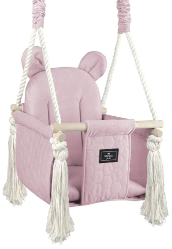 NATILU® Babyschaukel Set Indoor Outdoor | Miss Bear | Schaukel | Kinderschaukel | Kindergartenschaukel | Kleinkindschaukel | Holzschaukel | Schaukelsitz | Swing ab 6M+ für Zuhause, Garten