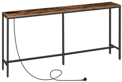 MAHANCRIS Konsolentisch mit Ladestation, 180 cm schmaler Sofatisch, industrieller Eingangstisch mit USB-Anschlüssen, Beistelltisch für Eingang, Flur, Foyer, Wohnzimmer, Vintagebraun ACTHR18UE01