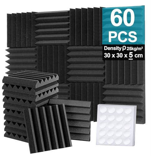 Foneso Akustikpaneele,30x30x5 cm Schalldämmung,Akustikschaumstoff,60 Stück | 3D Hochdichte Schallabsorber Wand, Schalldämmstoffe für Aufnahmeräume, Aufnahmeräume und Büros (Schwarz )