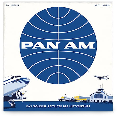 PAN AM Lustiges Strategie-Brettspiel für die ganze Familie - Deutsche Sprache - Enthält 52 Flugzeugminiaturen aus 4 verschiedenen Epochen der Luftfahrt (ab 12 Jahren) Ideal für 2-4 Spieler
