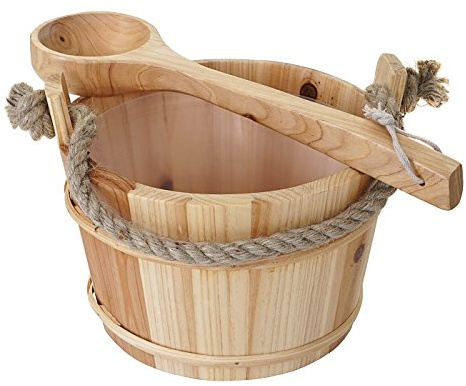 Mendler Saunakübel mit Einsatz HWC-B26, Saunazubehör Saunaeimer Saunakelle Aufguss, Kiefernholz 3,5 L - hell-braun