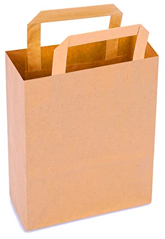 verpacking Papiertragetaschen mit Flachhenkel 22 x 18 x 8 cm Braun - Papiertüten Bio Papiertasche Kraftpapiertüten (250 Stück)
