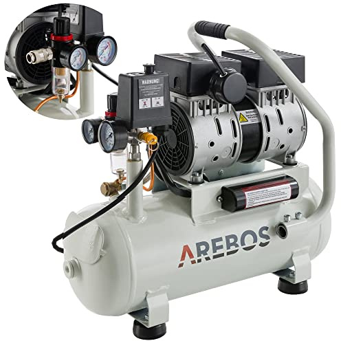 Arebos Flüsterkompressor 500W Kompressor | Druckluft Kompressor 12l | Ölfrei | Euro Schnellkupplung Luftkompressor