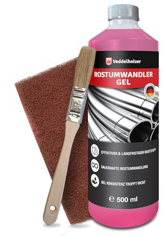 Veddelholzer Premium 500 ml Rostumwandler Gel Set inkl. Schleifvlies & Pinsel. Rostlöser, Rostschreck, Rostentferner für Metall, Auto, Motorrad, Fahrrad UVM. Effektive Alternative zum Rostlöser Spray