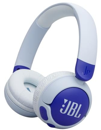 JBL Junior 320 BT, Kabellose On-Ear Bluetooth-Kopfhörer mit eingebautem Mikrofon für Kinder, 50 h Wiedergabe, JBL Safe Sound, geringer Lautstärke, einfacher Bedienung und Sticker-Set, Blau