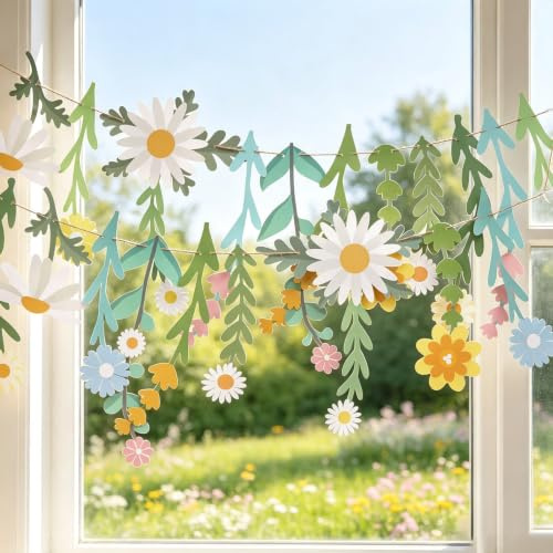 Easy Joy 2.5m Blumen Girlande Wildblumen Banner mit Gänseblümchen | Blumen in vielen Farben für Babyzimmer, Gartenparty, Frühling-Sommerdeko, Kindergeburtstage, Hochzeit, Babyparty