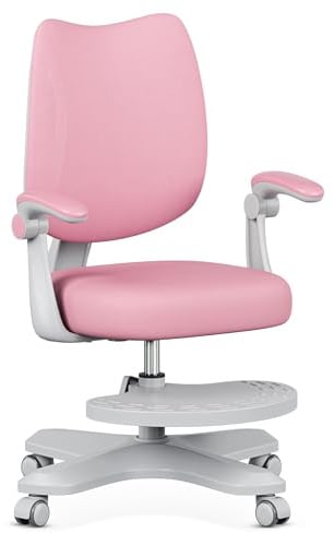 MARK ADLER Schreibtischstuhl Kinder ab 6 Jahren Junior 4.6 – Ergonomischer Kinderstuhl mit Fußstütze – Drehstuhl Höhenverstellbar – Verstellbare Rückenlehne & Klappbare Armlehnen – Rosa
