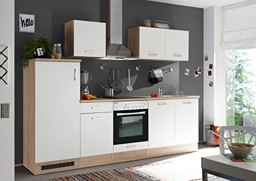 respekta Küchenzeile Petunia KB270ENWPC Weiß 270 cm Breite mit Elektrogeräten