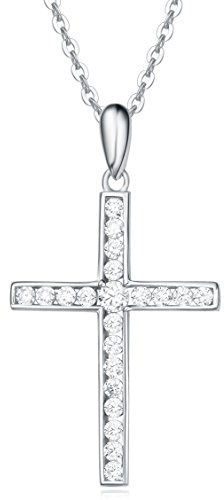 Carleen Damen Kette mit Kreuz Anhänger aus 925 Sterling Silber mit Zirconia, Christian Halskette Geschenk Schmuck für Damen Mädchen- Verstellbar Kettenlänge: 40 + 5 cm