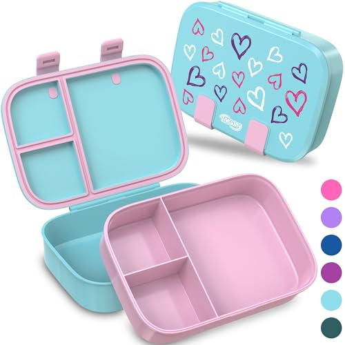 TAKWAY Brotdose Kinder mit Fächern - Bento Box Lunchbox BPA Frei - robust & leicht zu öffnen (Herzen)