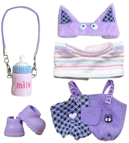 ZXTGBQ Bekleidung für 17cm Plüsch, 17cm Puppenkleidung Set, Niedlich Outfit Accessoires für Puppen, DIY Kinder Geschenke (Lila)