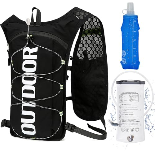 Laufweste mit Trinkblase 1,5 L und Trinkflasche 500 ml für Damen und Herren | verstellbarer Ultra-Leichter Trinkrucksack, funktionelle Laufrucksack für Marathons, Laufen, Radfahren, Wandern